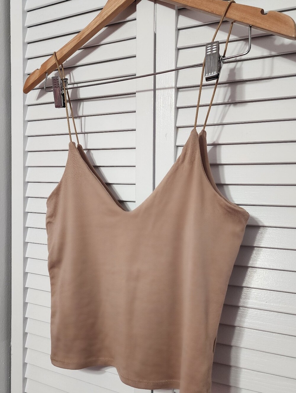 GAZE Tan V-Neck Spaghetti Strap Cami Tank Top